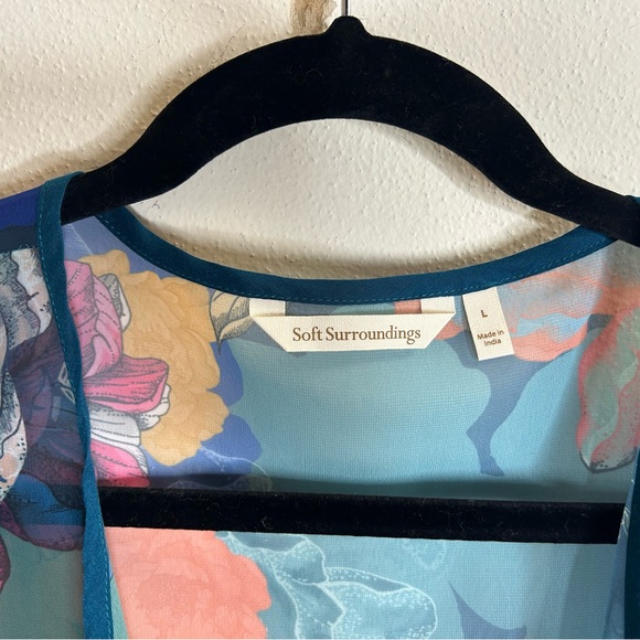 Soft Surroundings Multicolor Floral Kimono Womens L sheer layer Boho Hippie - Picture 4 of 12